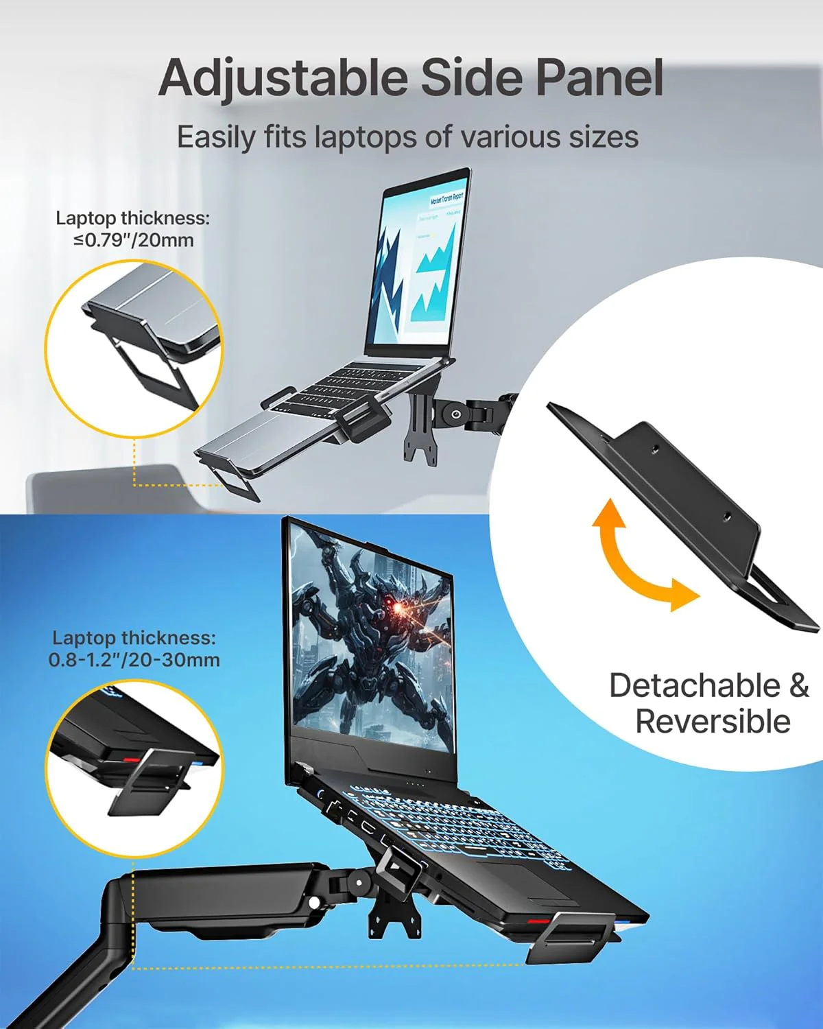 Adjustable Laptop Tray for Monitor Arm & Stand | MA1000BK-LT - Image 7