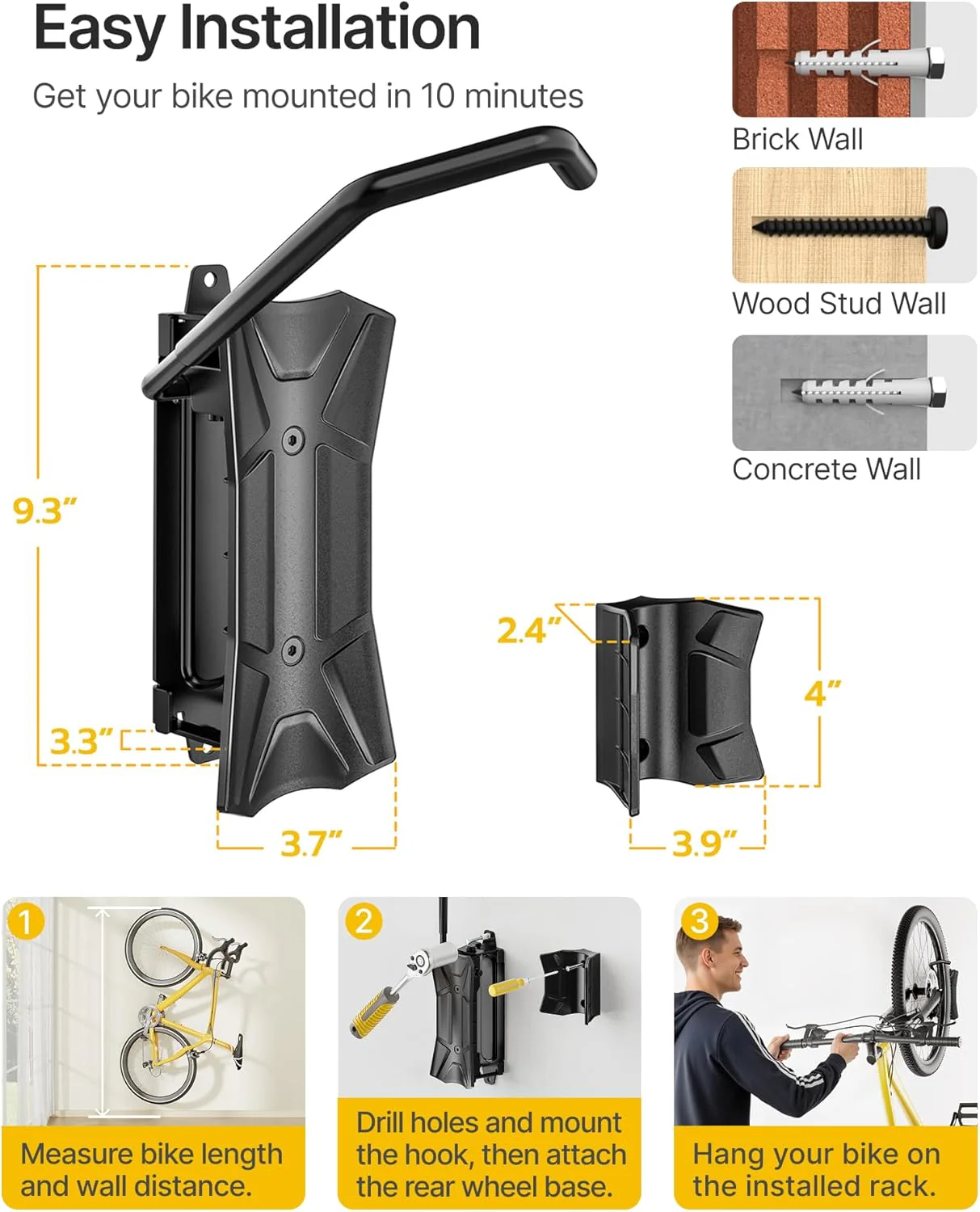 Swivel Bike Wall Mount For Max 4.5" Width Tire | VA1012BK-2 - Image 8