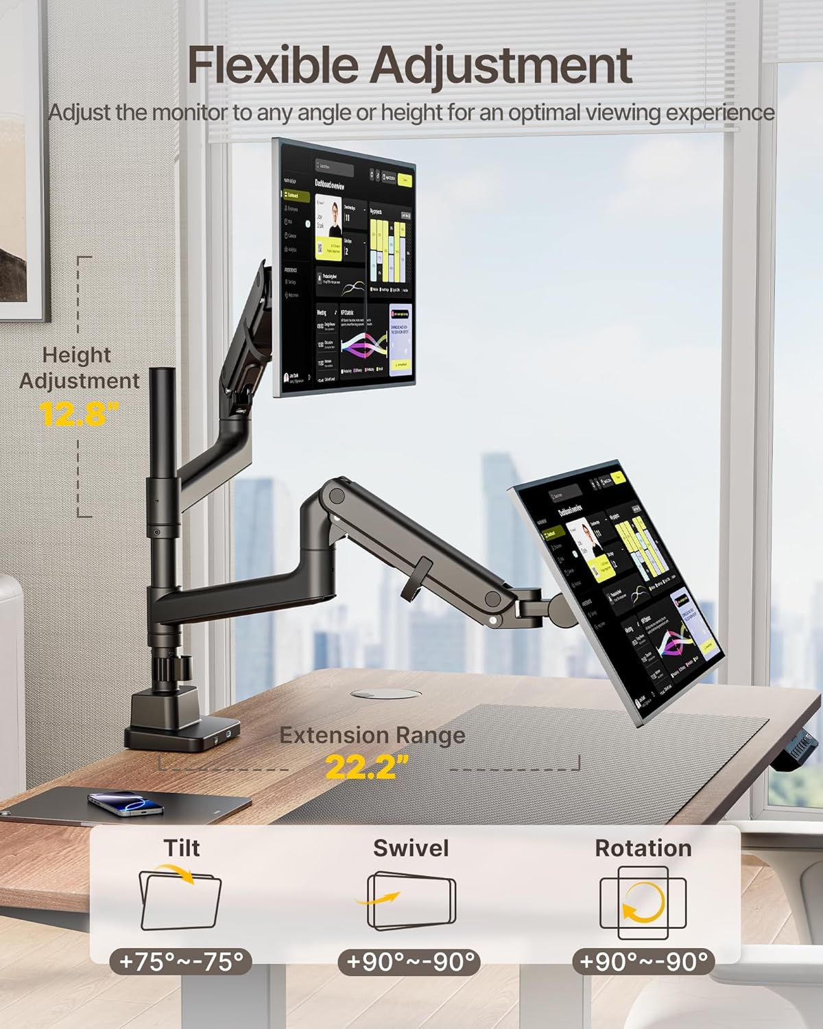 Heavy-Duty Monitor Arm for 17-57" Screens | MA1001UCPBK-D - Image 5