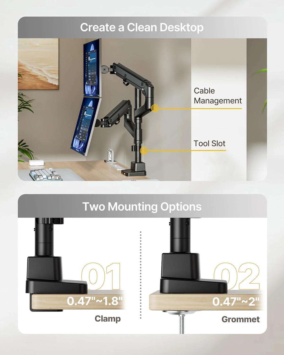 Heavy-Duty Monitor Arm for 17-57" Screens | MA1001UCPBK-D - Image 7