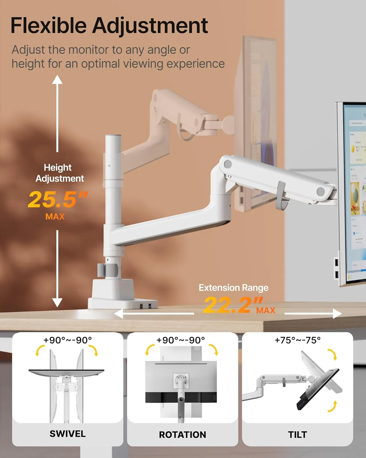 Heavy-Duty Single Monitor Arm for 17"-57" Screens | MA1001UCPWH - Image 5