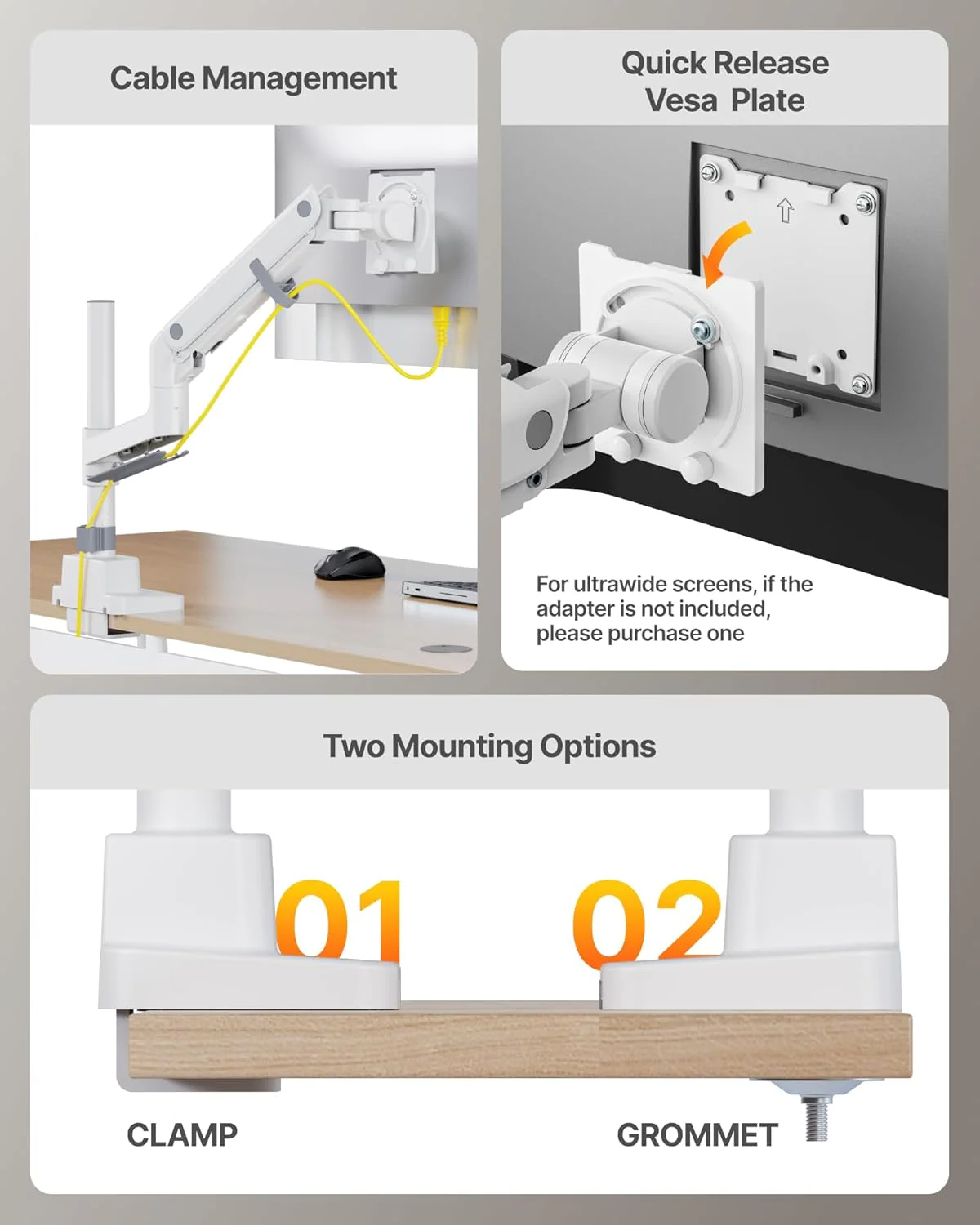 Heavy-Duty Single Monitor Arm for 17"-57" Screens | MA1001UCPWH - Image 8