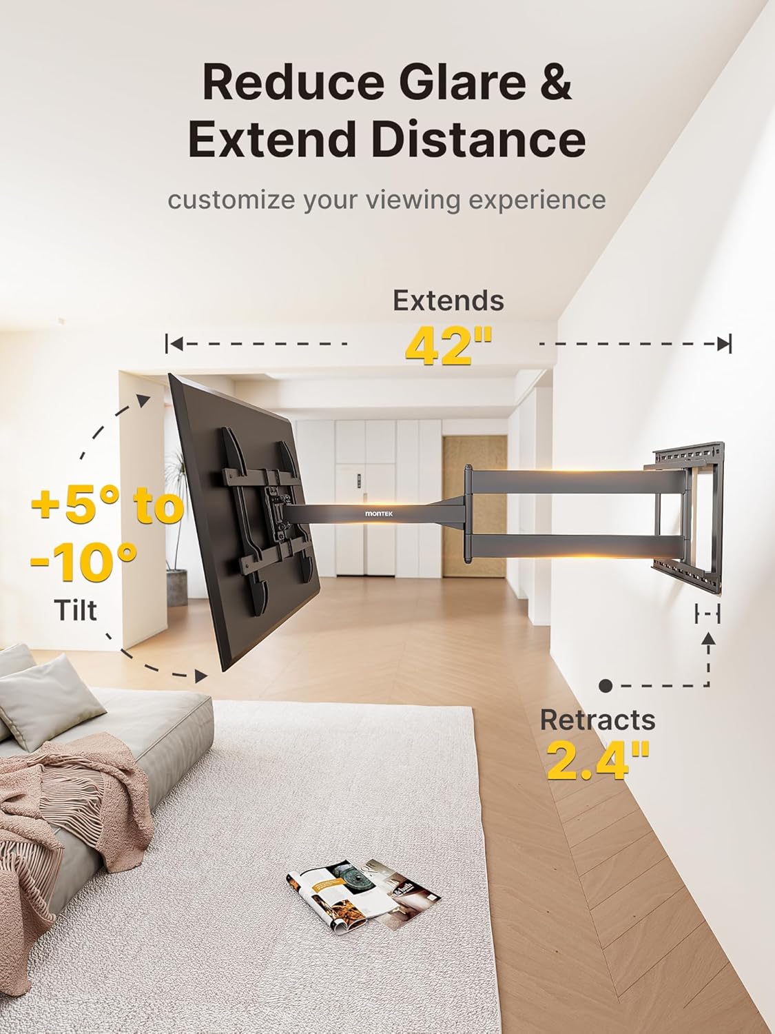 Long Arm TV Wall Mount for 43"-80" TVs | HW1258BK - Image 3