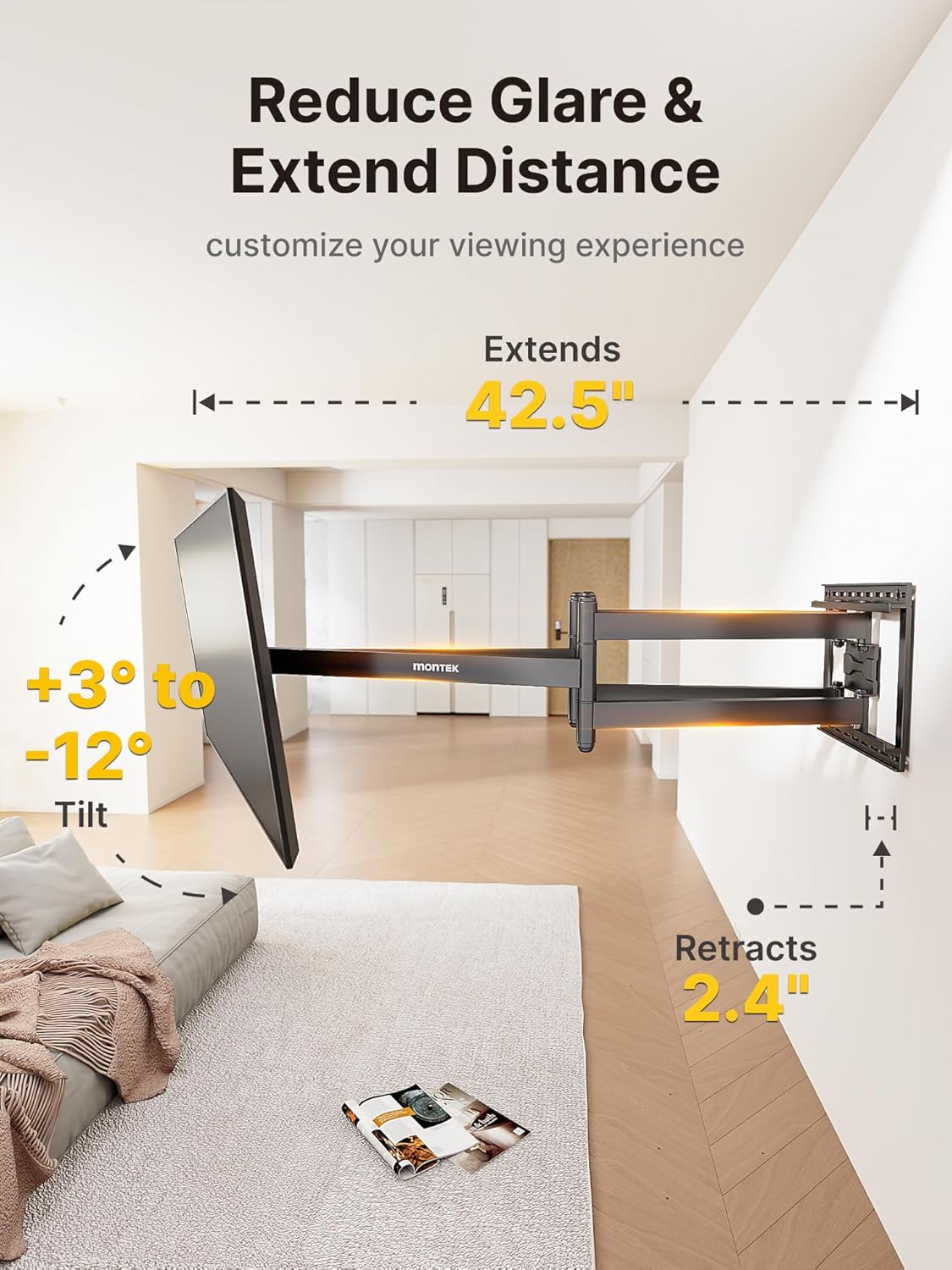 Long Arm TV Wall Mount for 43"-90" TVs | HW1259BK - Image 3