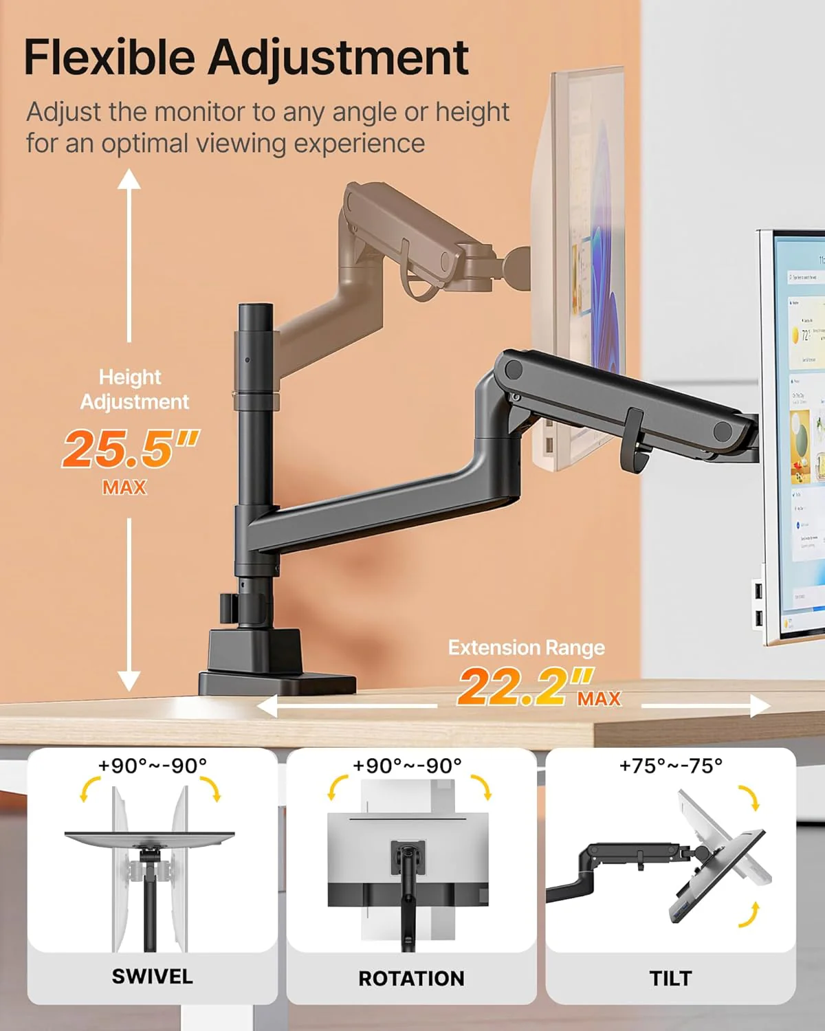 Heavy-Duty Monitor Arm for 17-57" Screens | MA1001PBK - Image 5