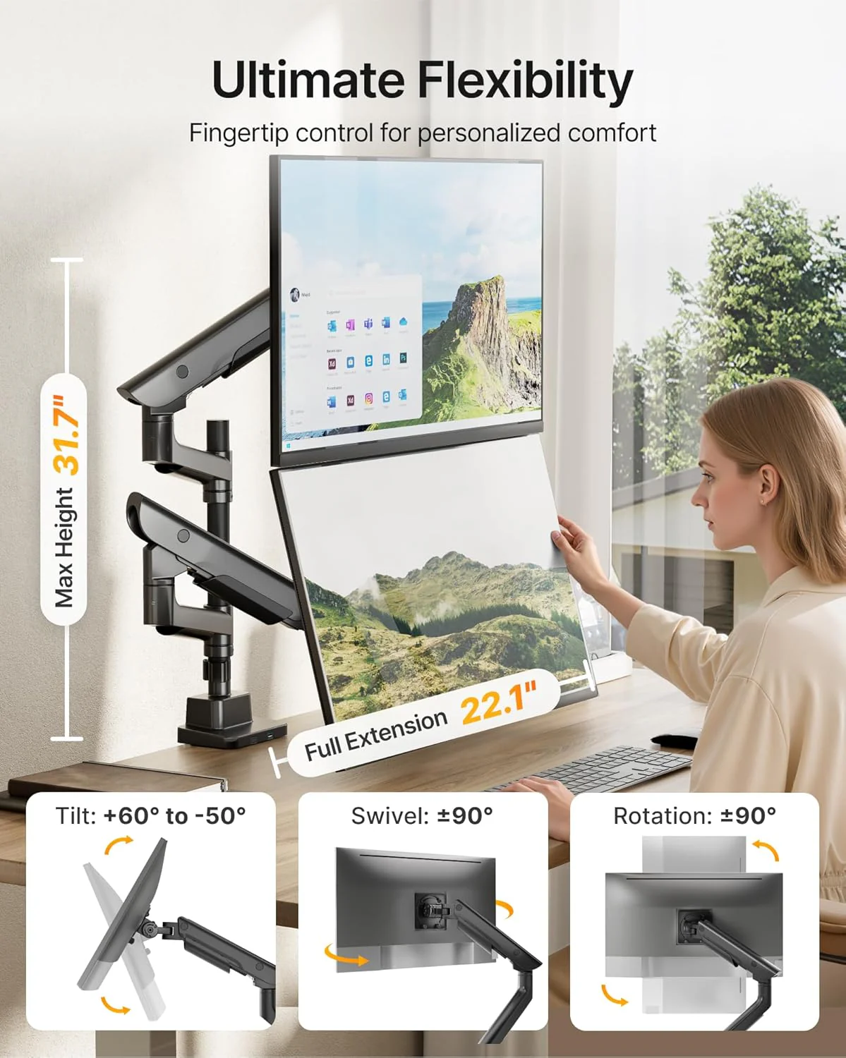 Premium Dual Monitor Arm for 17”–57” Screens | MA1003UCPBK-D - Image 4