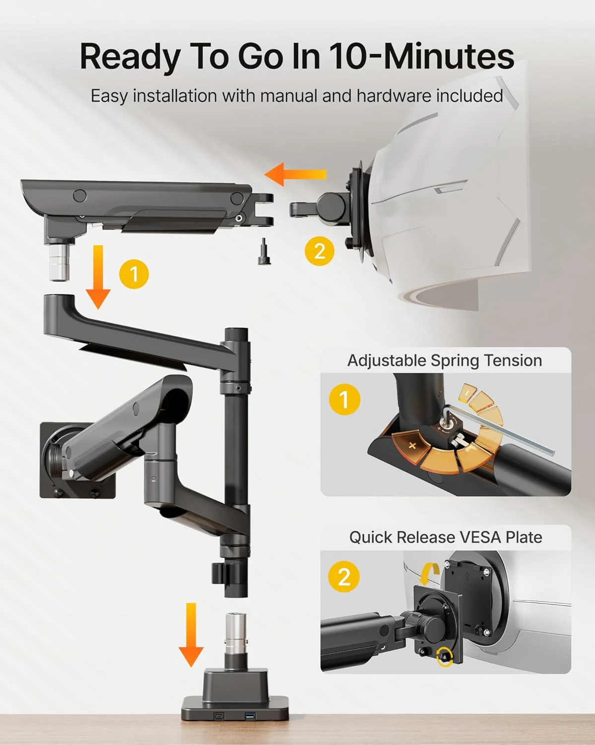 Premium Dual Monitor Arm for 17”–57” Screens | MA1003UCPBK-D - Image 5