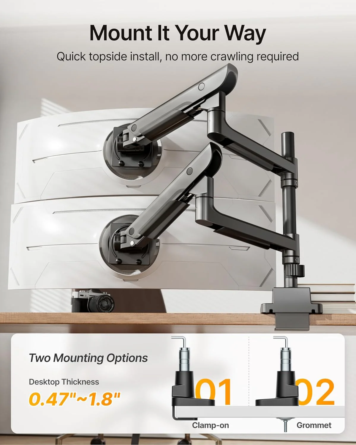 Premium Dual Monitor Arm for 17”–57” Screens | MA1003UCPBK-D - Image 6
