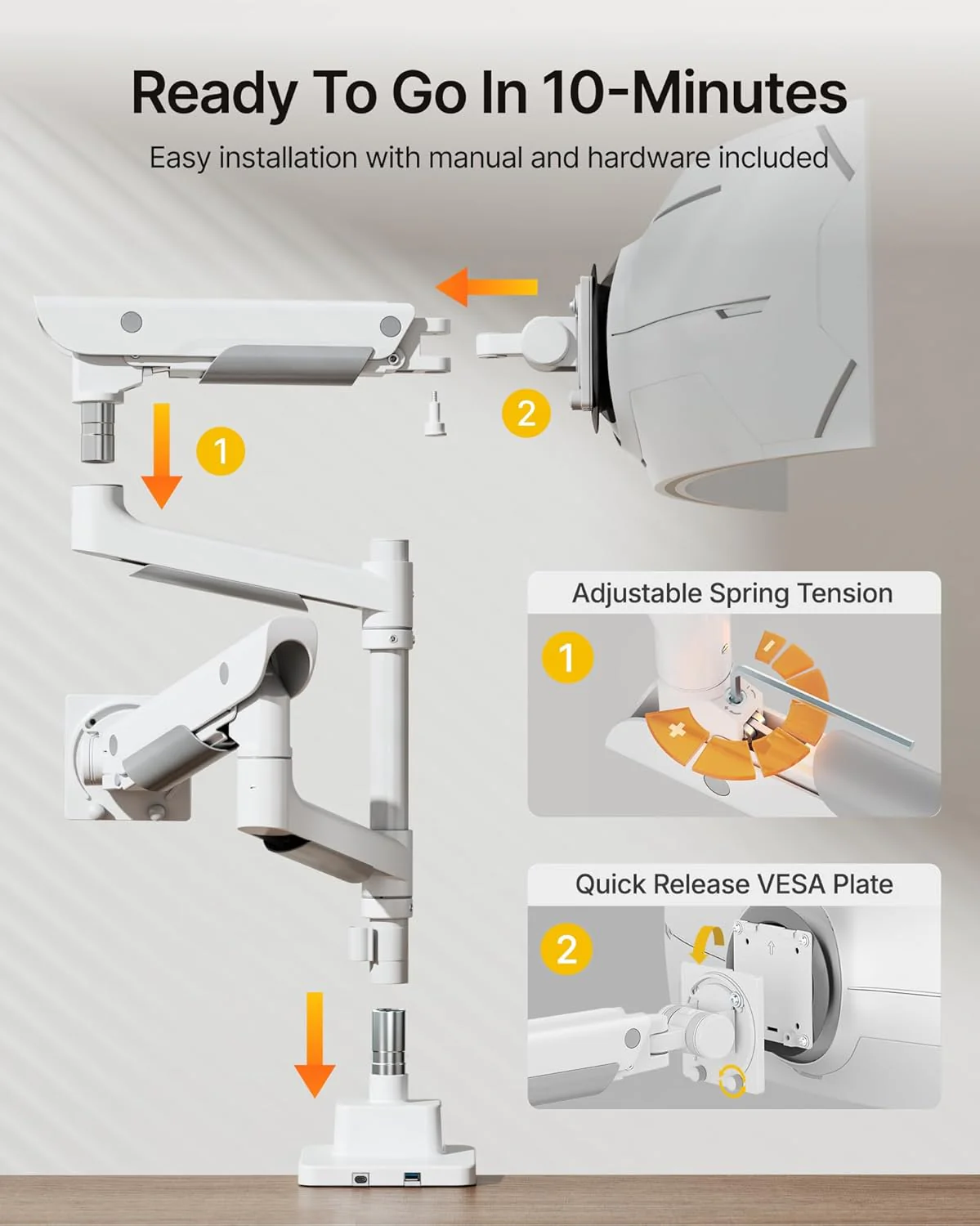 Premium Dual Monitor Arm for 17”–57” Screens | MA1003UCPWH-D - Image 5