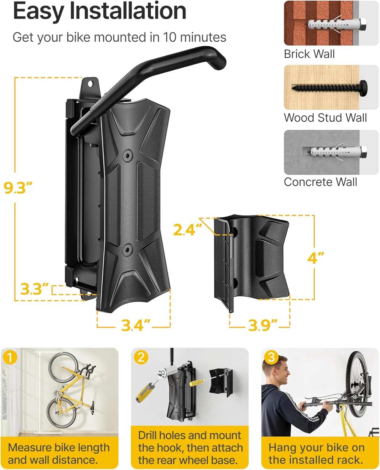 Swivel Bike Wall Mount For Max 3.5" Width Tire | VA1010BK - Image 7