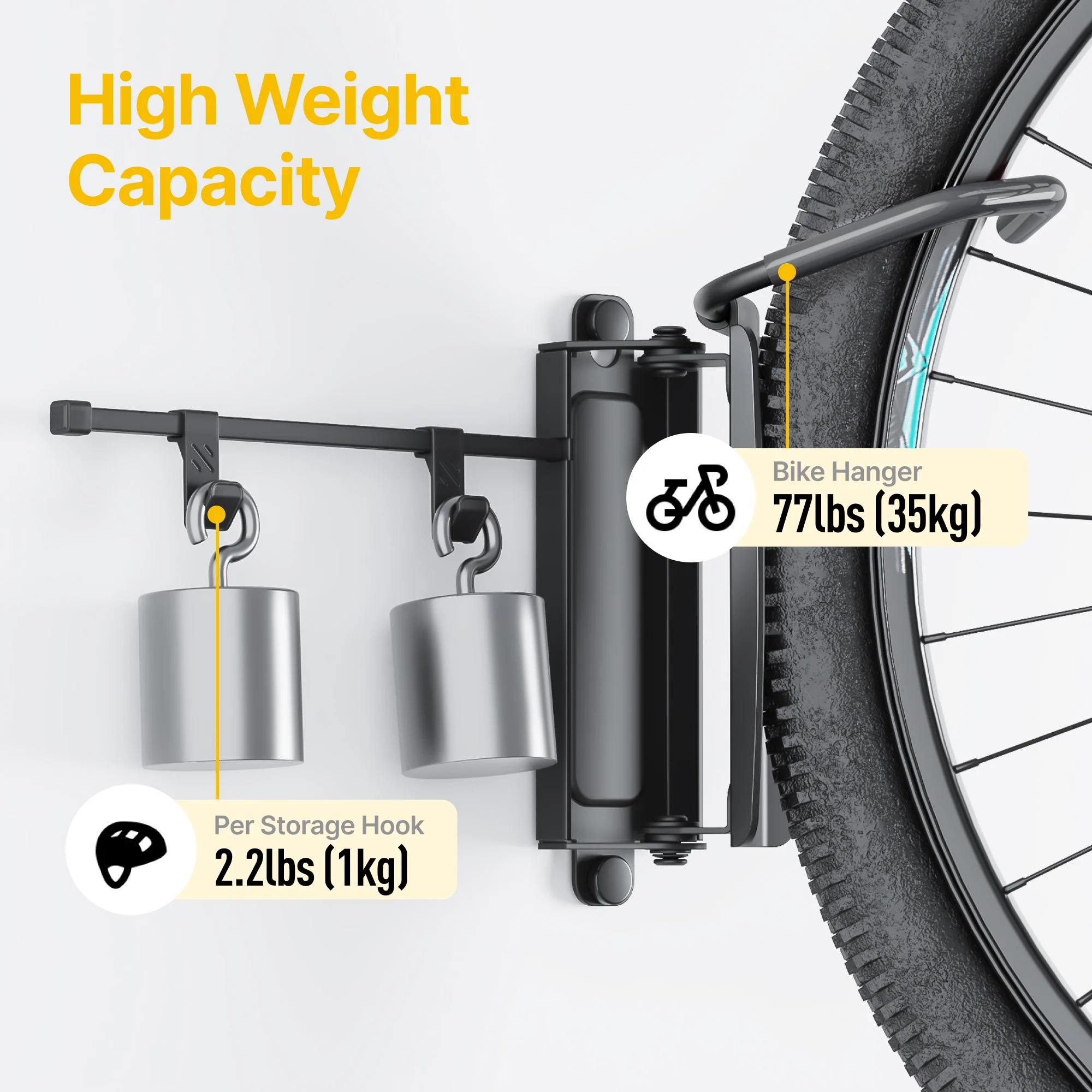 Swivel Bike Wall Mount with Storage Hooks | VA1006GR - Image 4