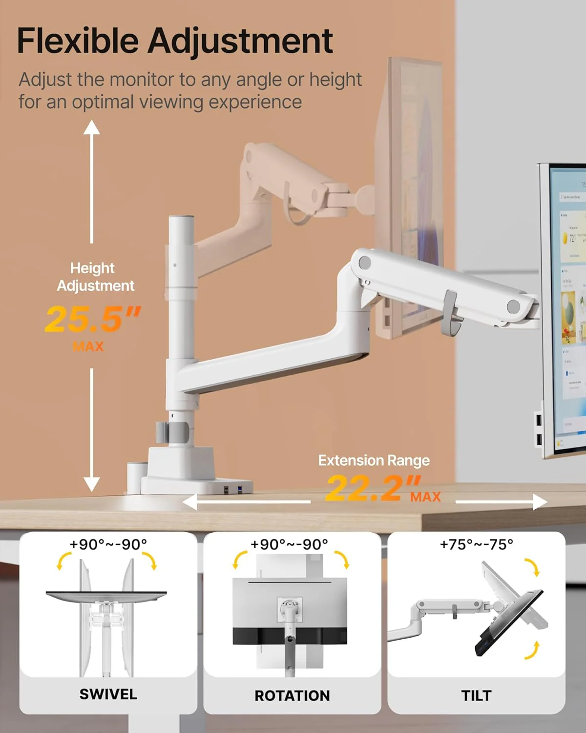 Heavy-Duty Monitor Arm for 17"-57" Screens | MA1001PWH - Image 5